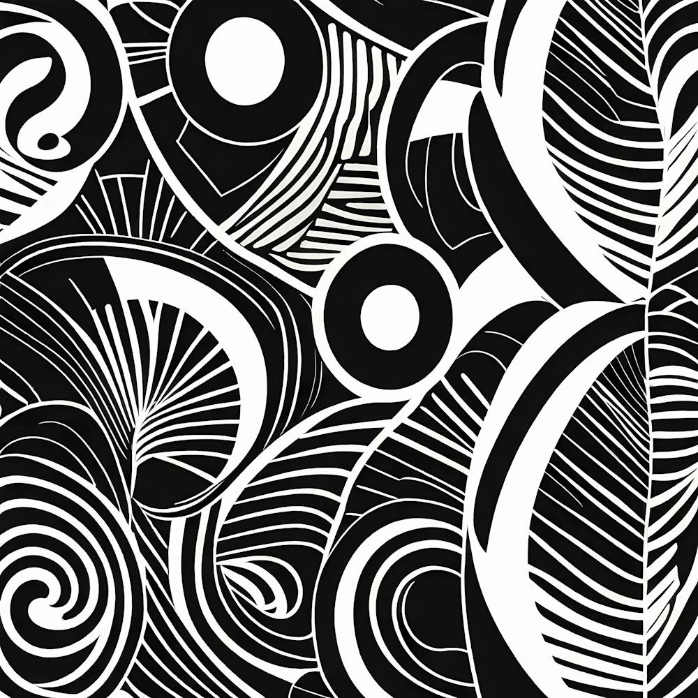 Retro Inspired Linocut Abstract Shapes Black And White Colors art, 216