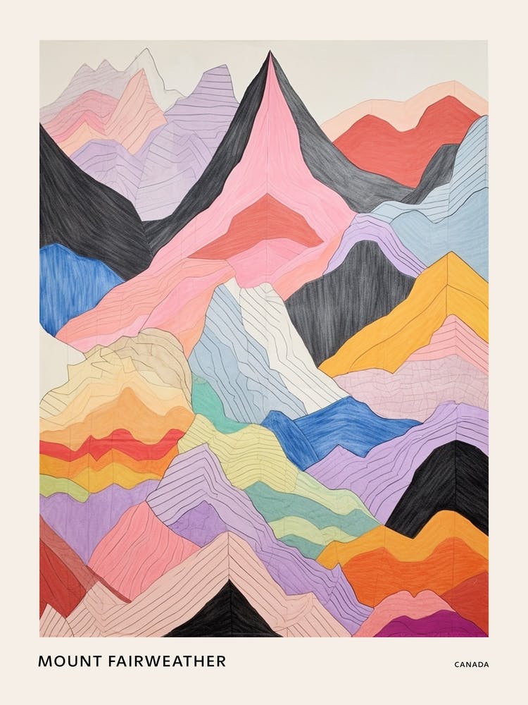 Mount Fairweather Canada And United States Colourful Mountain Illustration Poster
