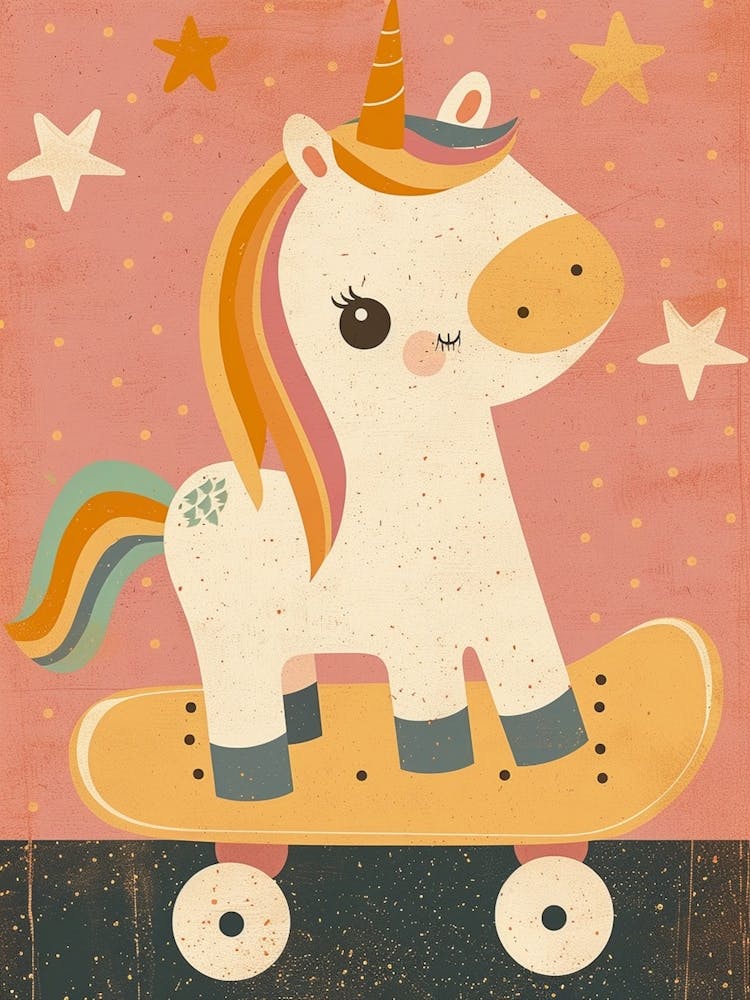 Unicorn On A Skateboard Muted Pastel 2