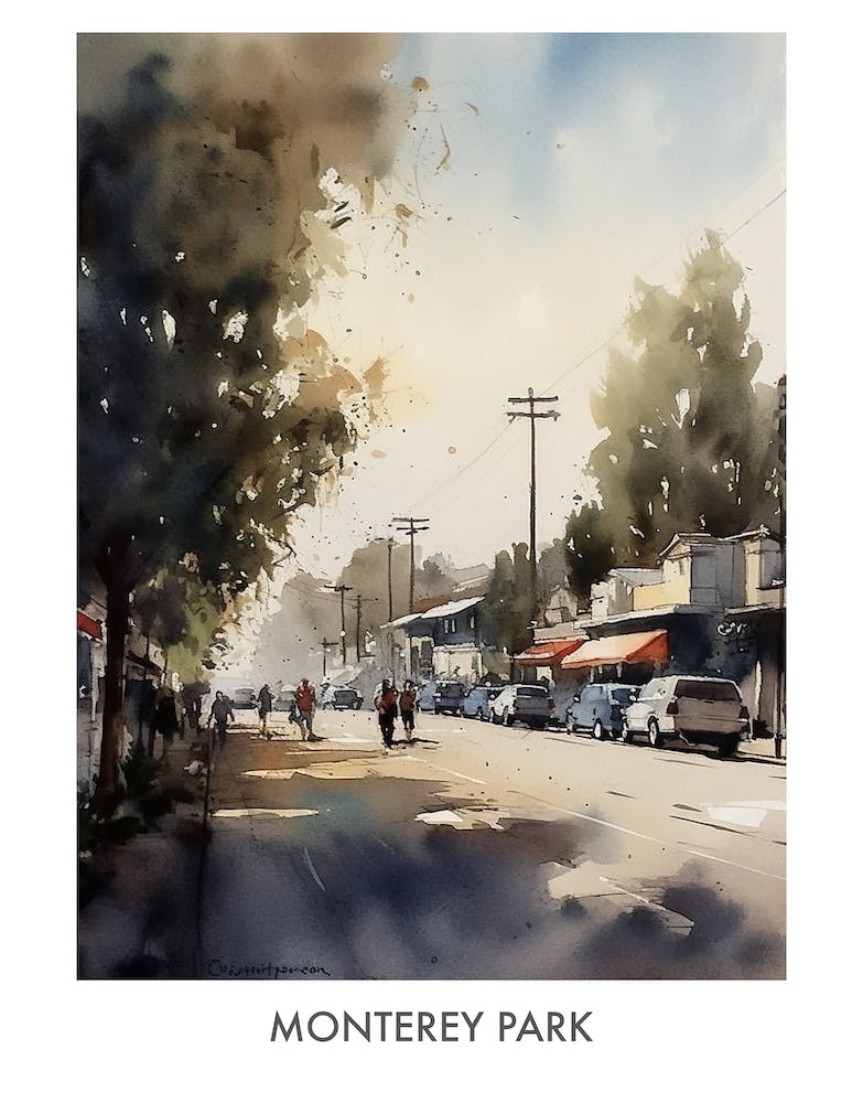 Monterey Park Aquarelle 4 Affiche de Voyage