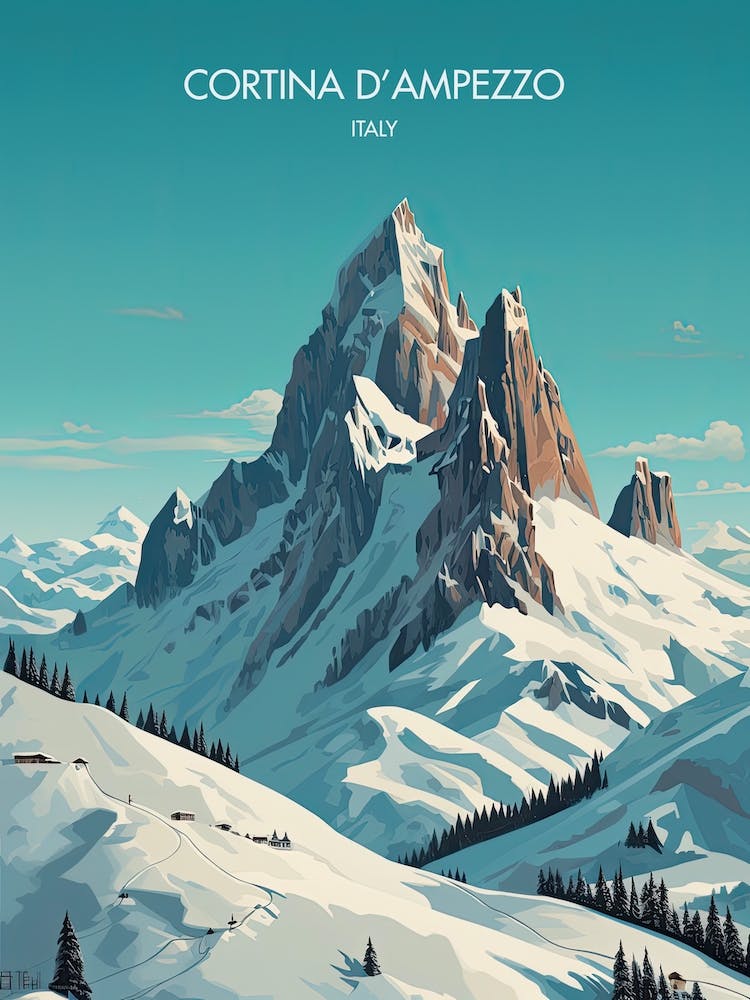 Poster Of Cortina D Ampezzo   Italy, Ski Resort Illustration 3