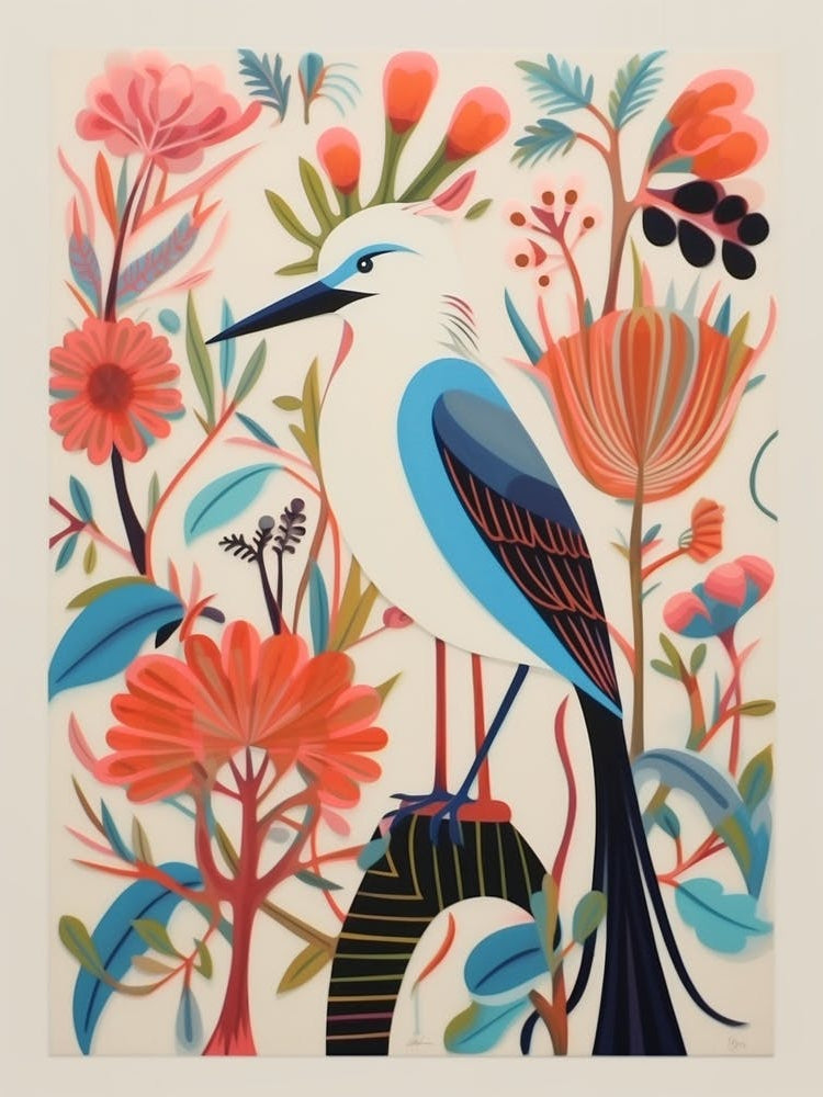 Colourful Scandi Bird Egret 1