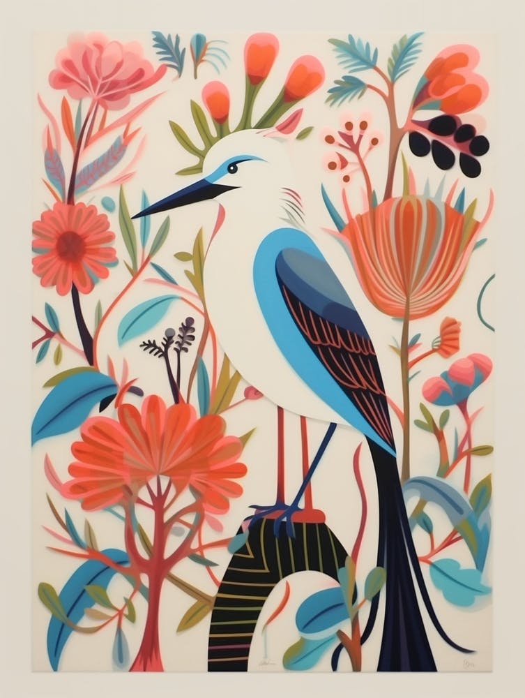 Colourful Scandi Bird Egret 1