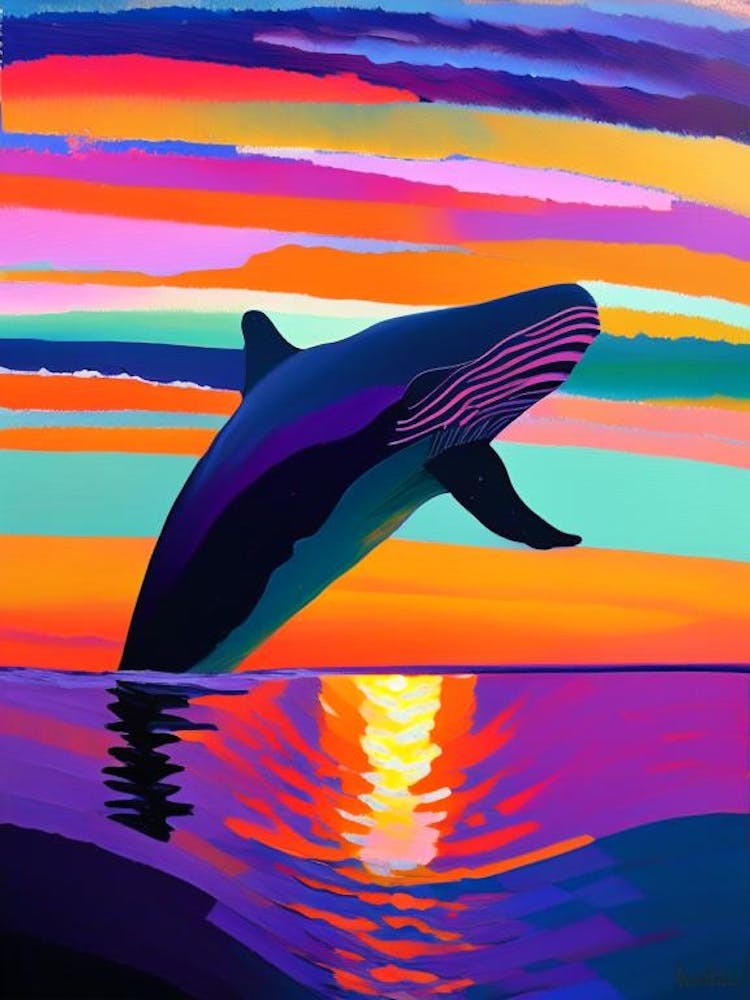 Whale With Sunset Brushstroke Painting 