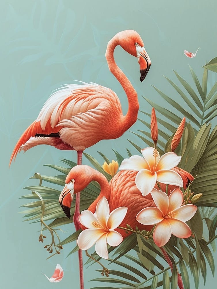 Lesser Flamingo And Frangipani Minimalist Illustration 1
