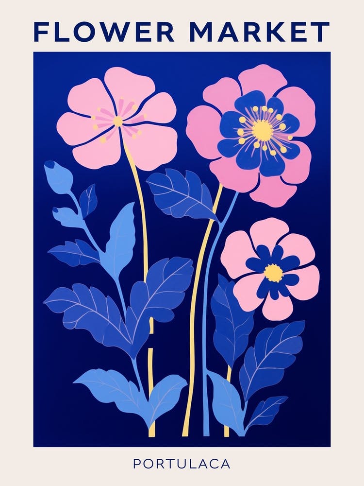 Blue Flower Market Poster Portulaca 2