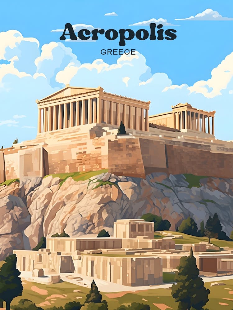 Acropolis Greece Mountain Top Temple Travel Art