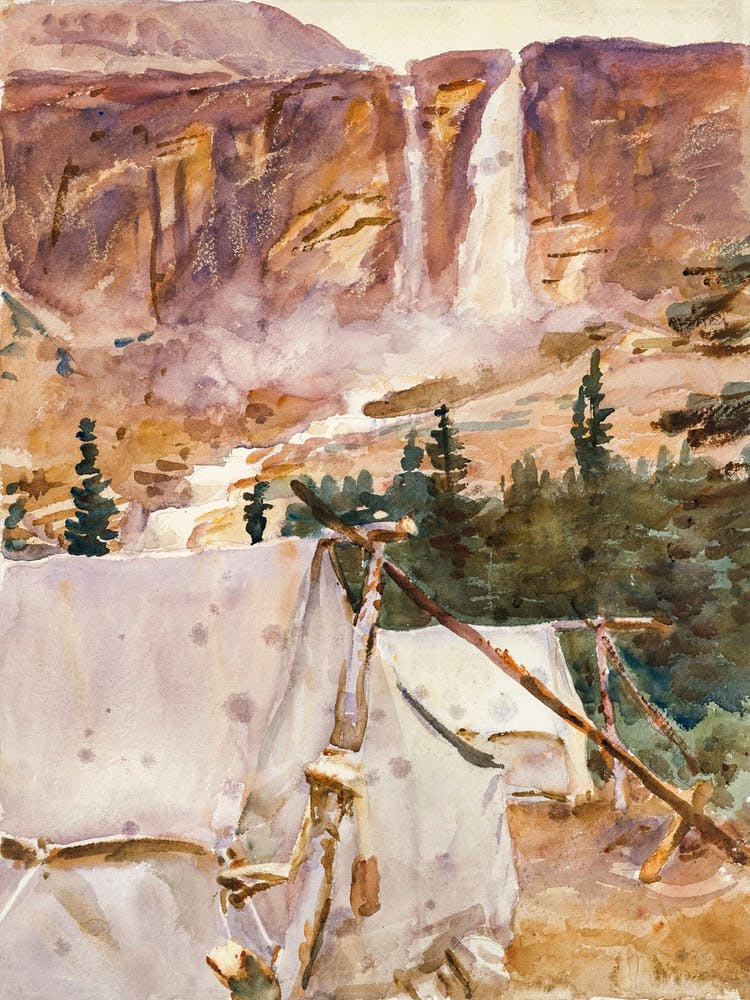 Camp And Waterfall (1916), John Singer Sargent