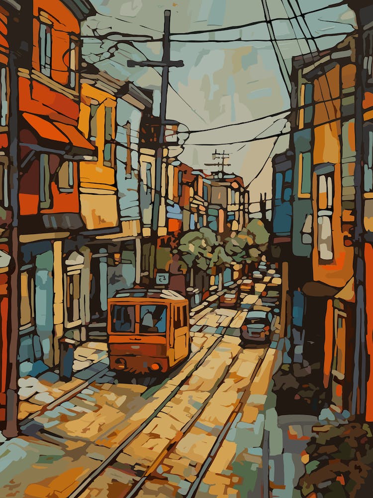Painting Of San Francisco  In The Style Of Line Art 2