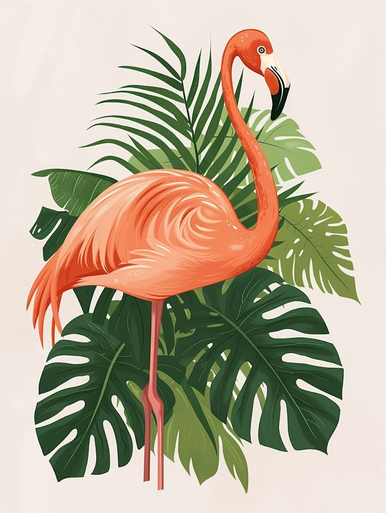 Jamess Flamingo And Monstera Deliciosa Boho Print 4