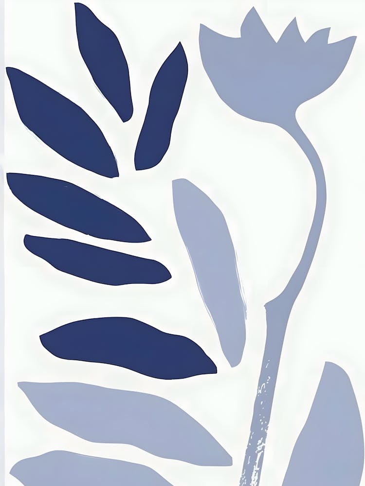 Blue And White Leaf Print