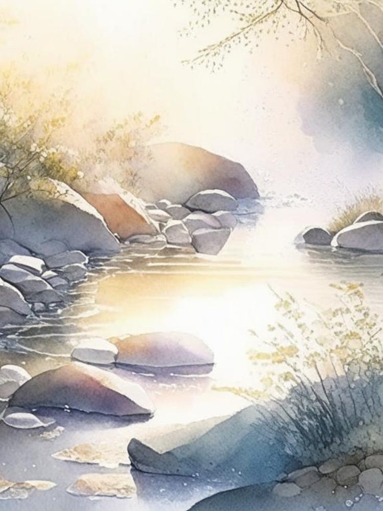 Water Over Stones In Sunlight Water Landscapes Waterscape Gouache 1