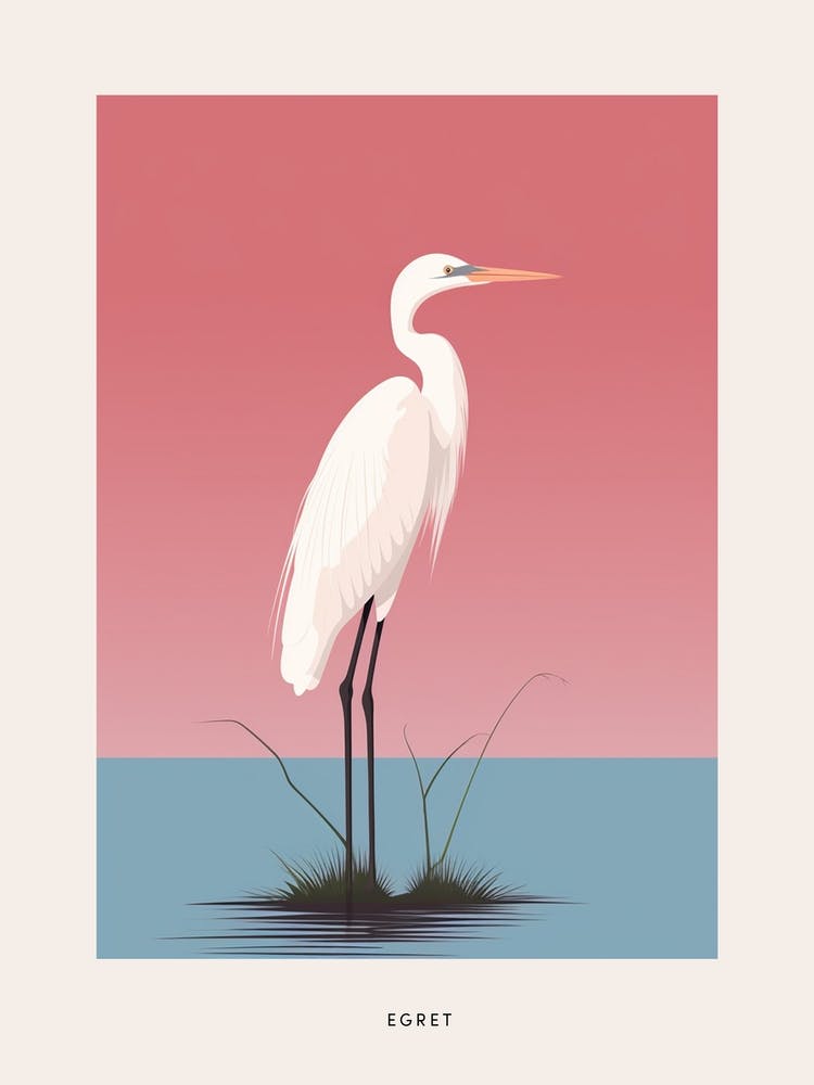 Minimalist Egret 4 Bird Poster