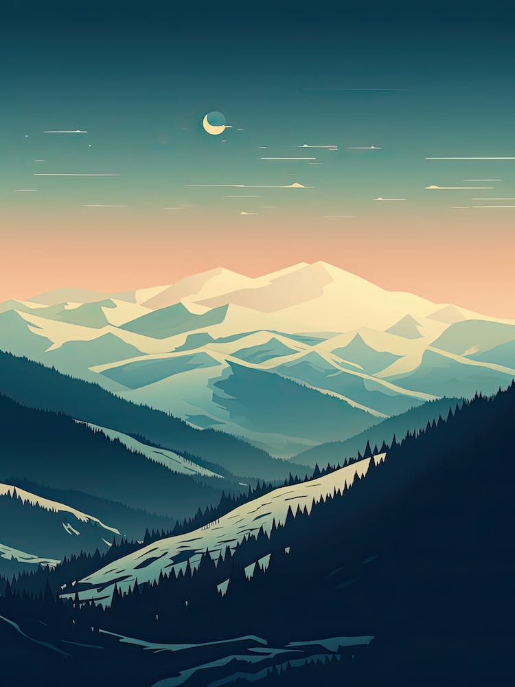 Vail Mountain Resort   Colorado, Usa, Ski Resort Illustration 2 Simple Style
