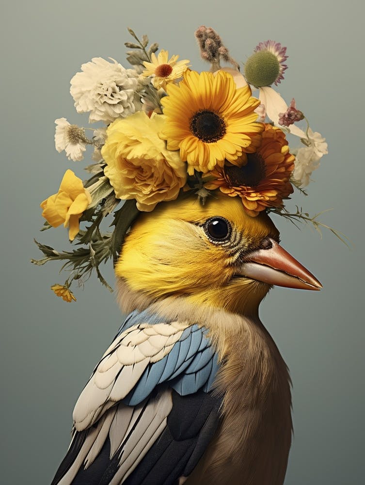Bird With A Flower Crown American Goldfinch 4