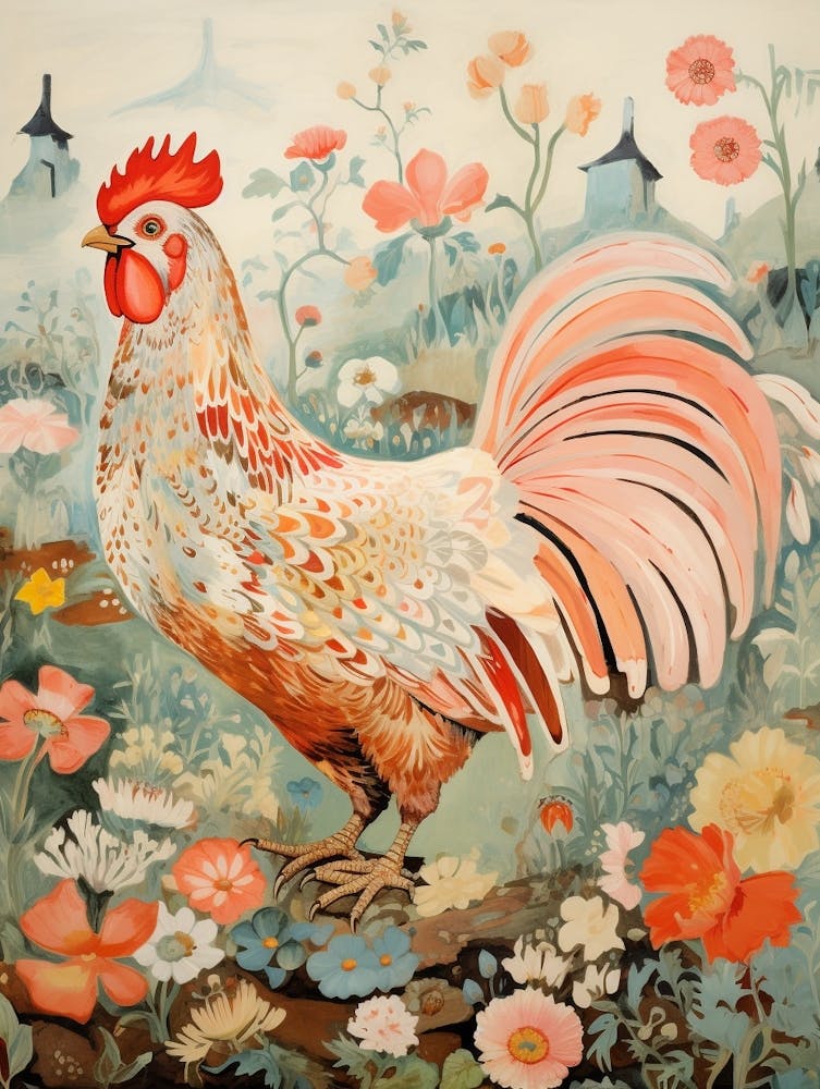 Chicken 4 Detailed Bird Painting