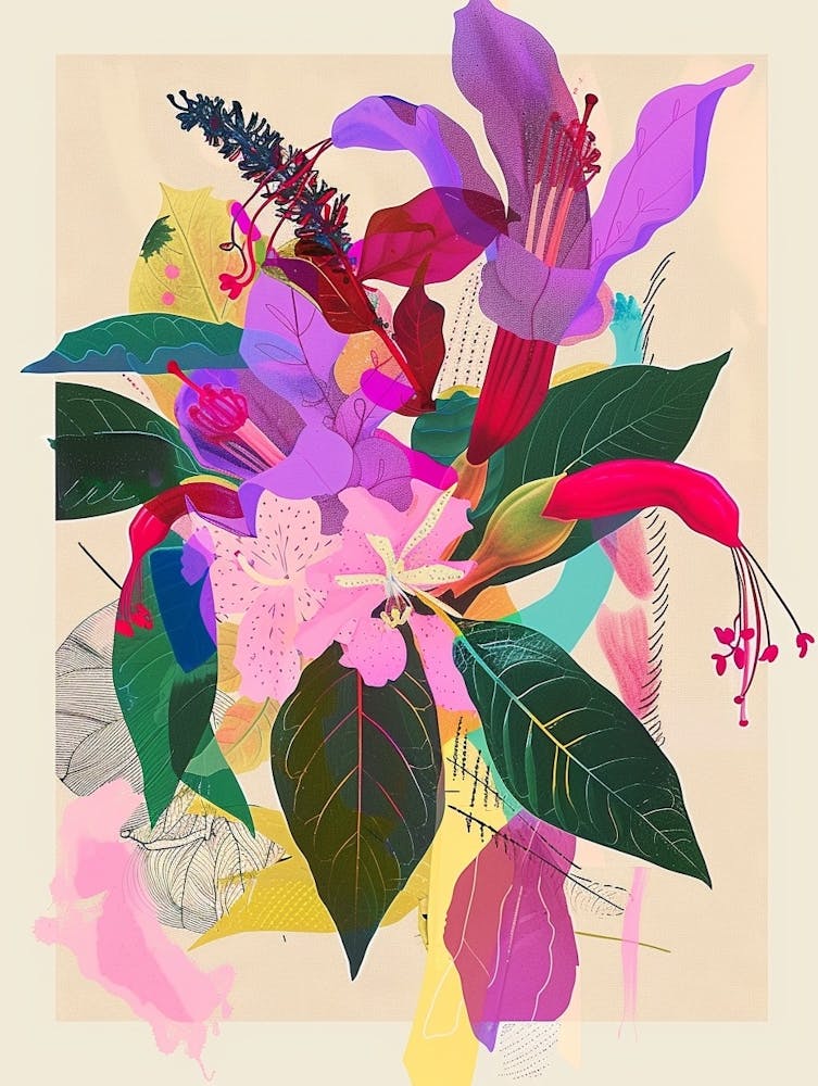 Fuchsia 4 Neon Flower Collage