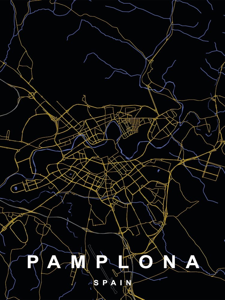 Pamplona Spain City Map Black and Gold