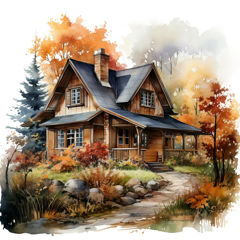Watercolor Of A Cabin