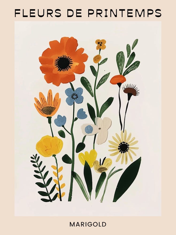 Spring Floral French Poster  Marigold 1