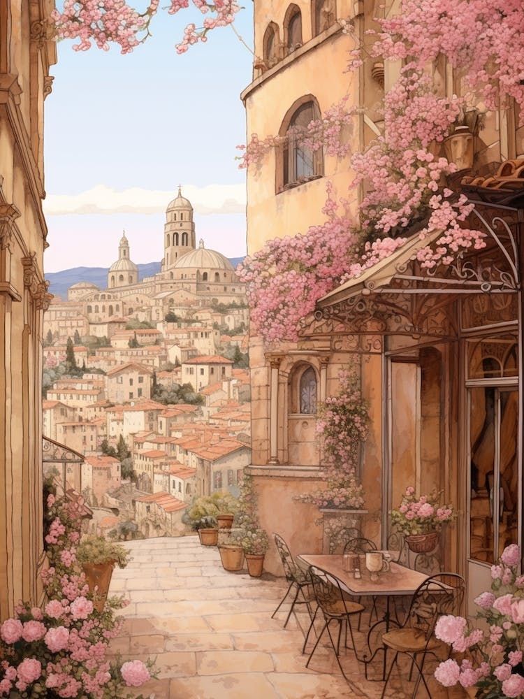 Nice France 3 Vintage Pink Travel Illustration