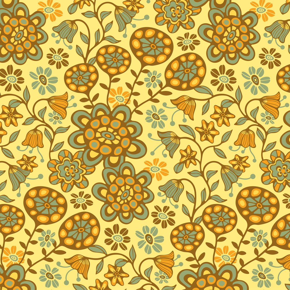 GARDEN WILD Boho Floral Cottage Botanical in Sage Green Brown Yellow Orange on Light Yellow