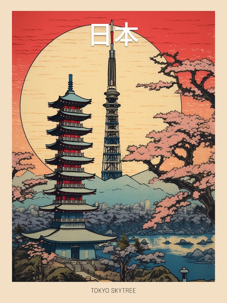 Tokyo Skytree, Japan Vintage Reisekunst 2 Poster