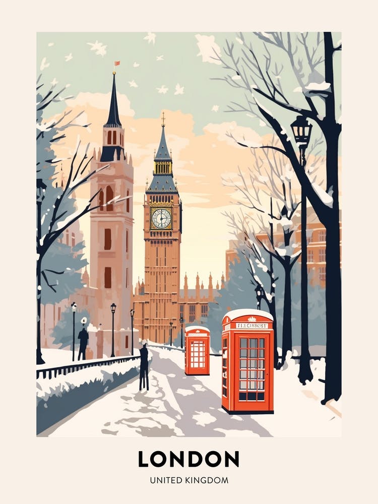 Vintage Winter Travel Poster London United Kingdom 3