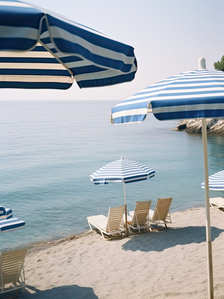 Blue And White Beach Umbrellas Italy Summer Vintage Photography