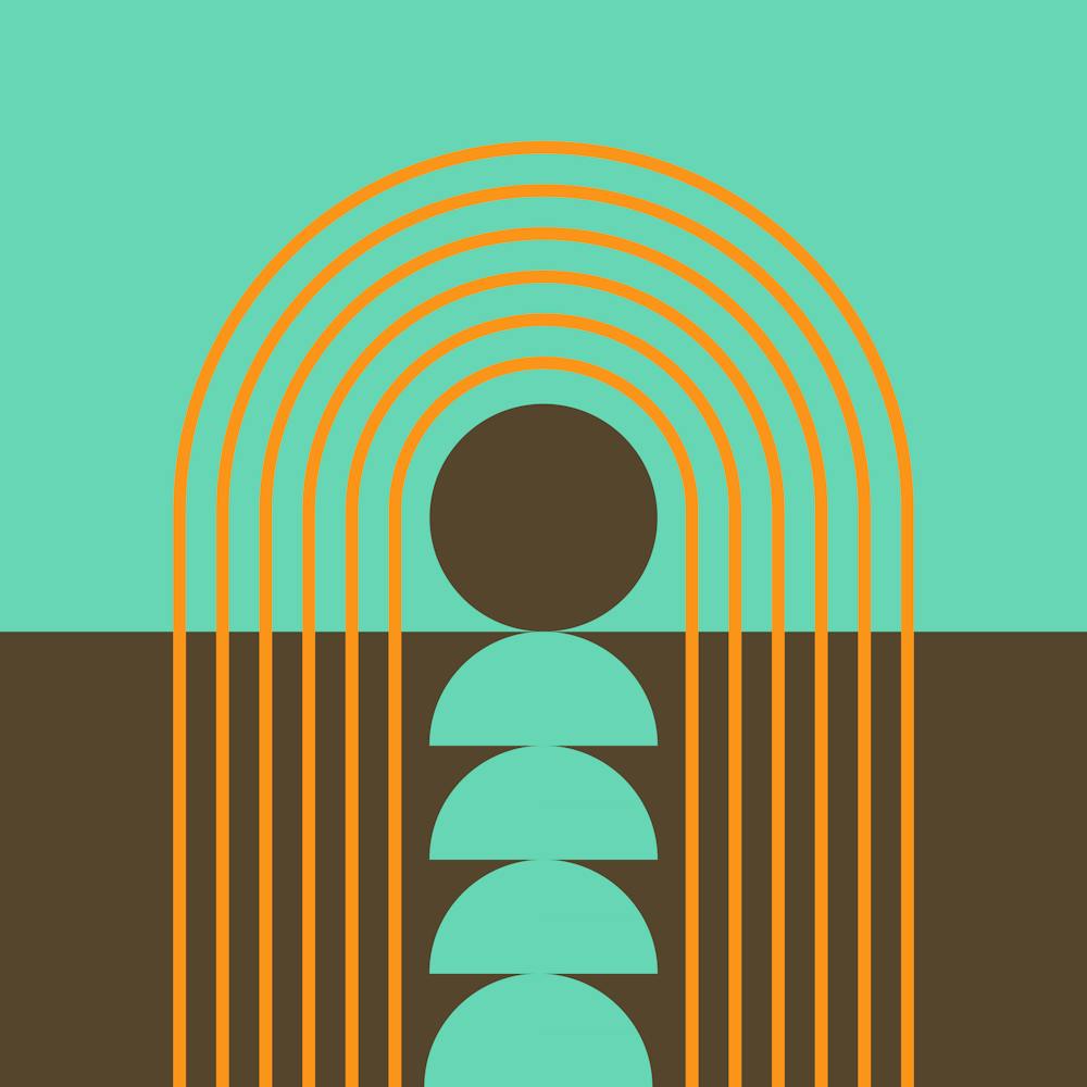 Sunrise Sunset Midcentury Modern Geometric Abstract 13 In Retro Vibes Burnt Orange Teal Brown 02