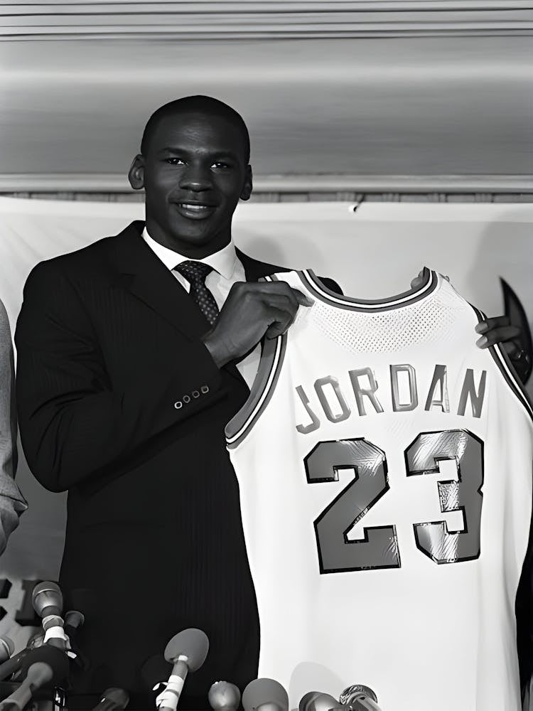 Michael Jordan Displaying His Team Jersey