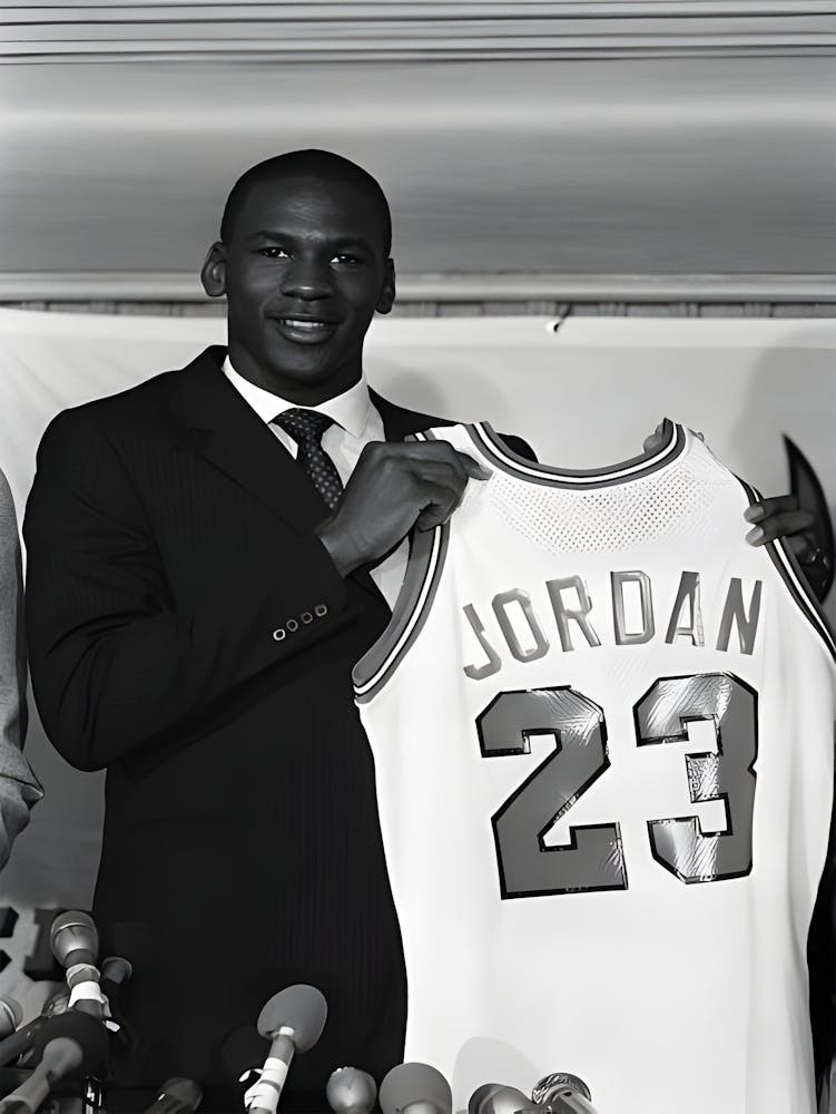 Michael Jordan Displaying His Team Jersey