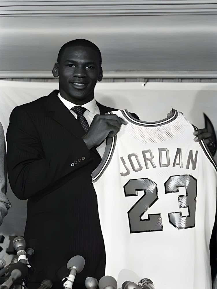 Michael Jordan Displaying His Team Jersey