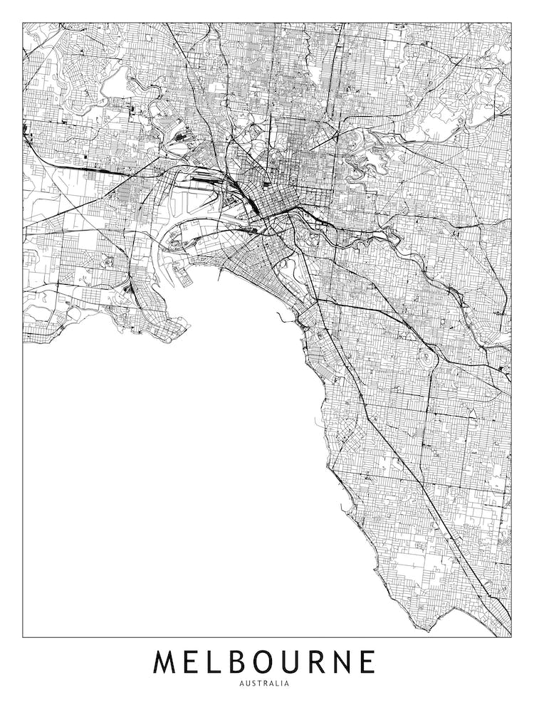 Melbourne White Map