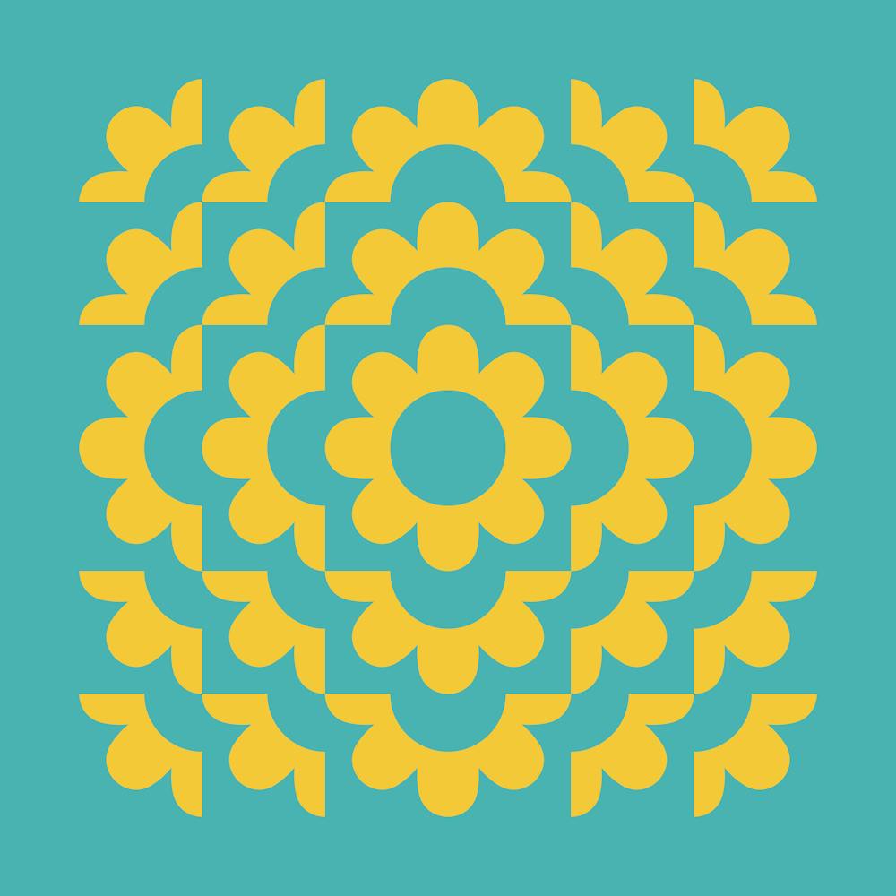 Midcentury Modern Abstract Geometric Flower Pattern Floral in blue teal mustard 3