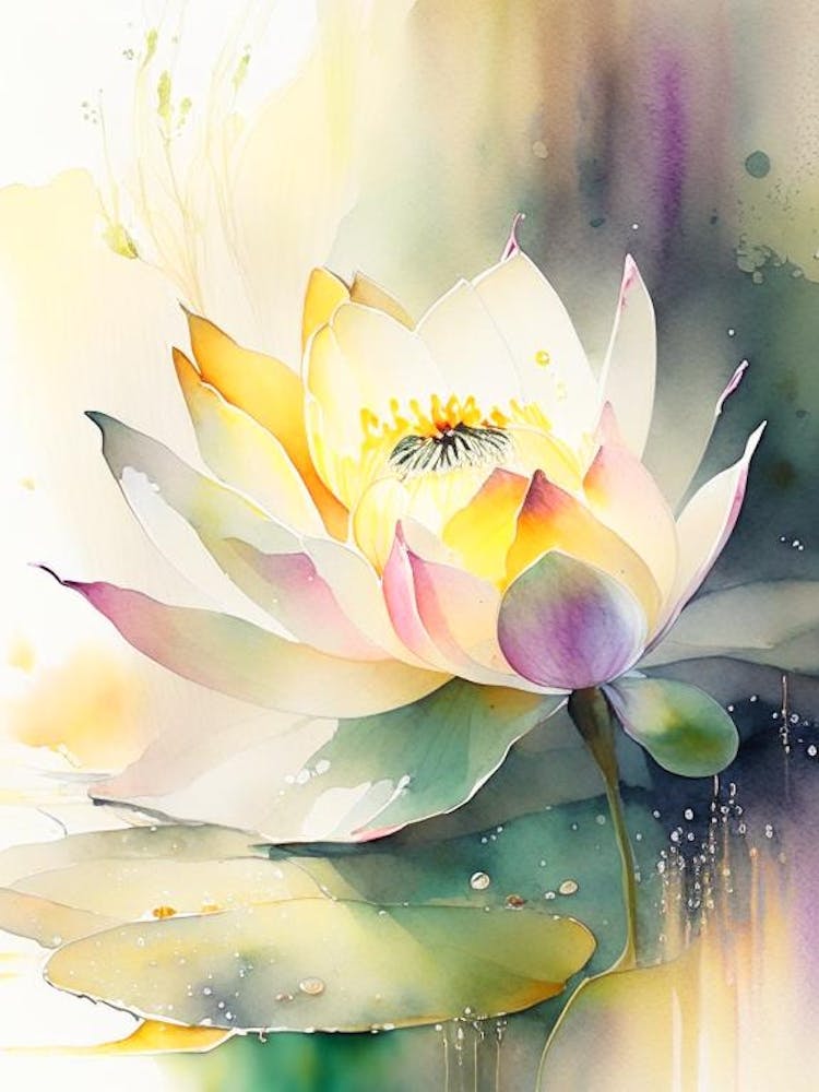 Lotus Flower In Garden Storybook Watercolour 2