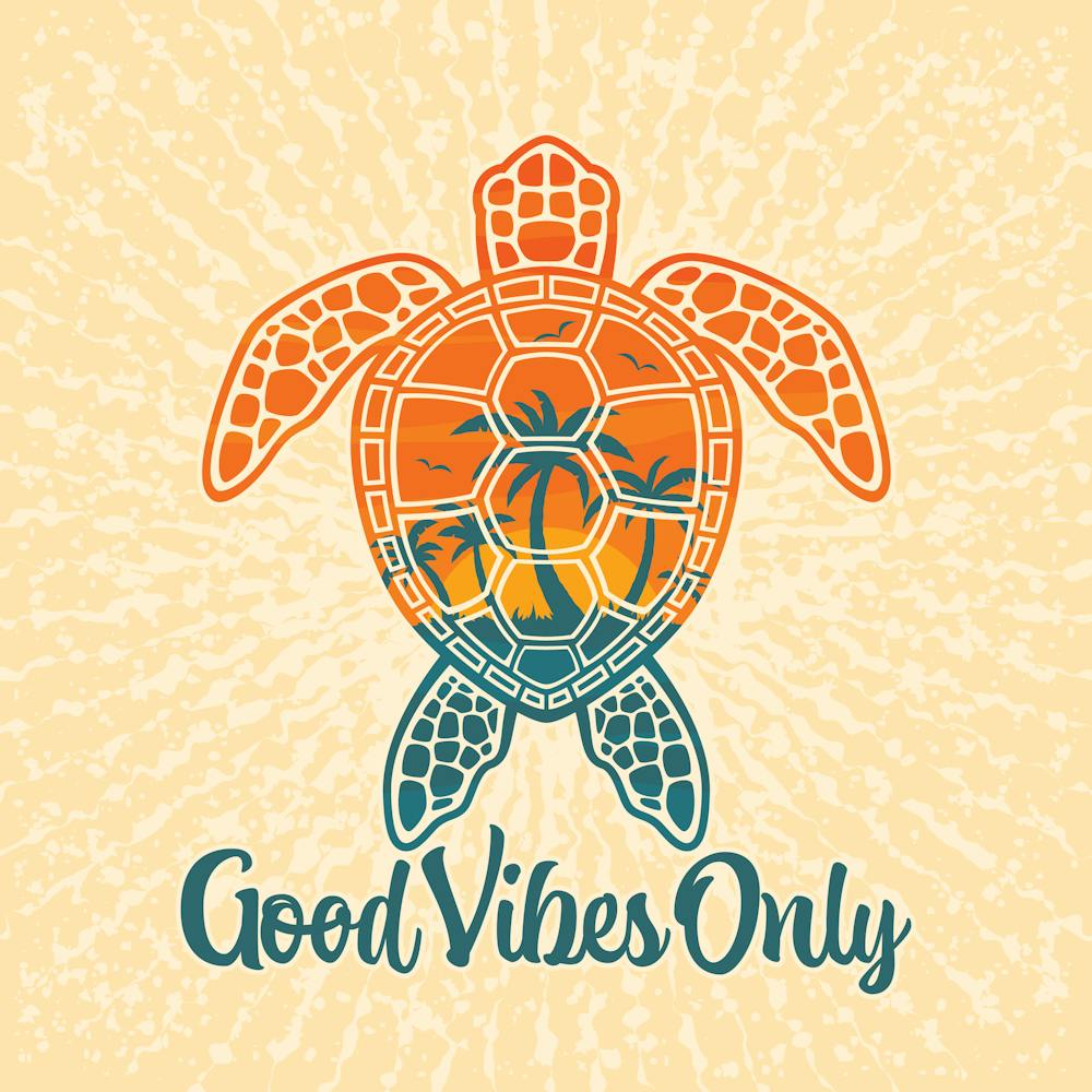 Good Vibes Only Tropical Sunset Sea Turtle Design