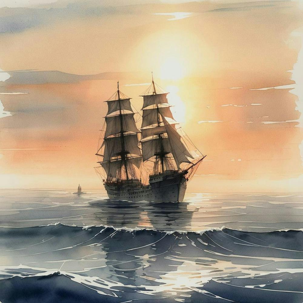 Sailing Ship At Sunset