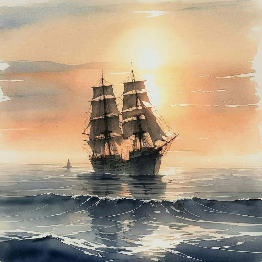 Sailing Ship At Sunset