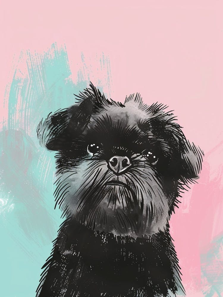 Blue & Pink Affenpinscher Dog Illustration