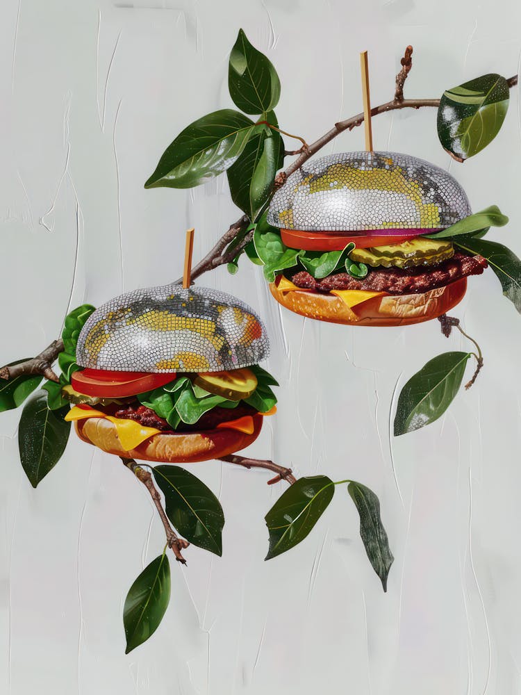 Disco Ball Burger Tree Mosaic Painting Kitchen