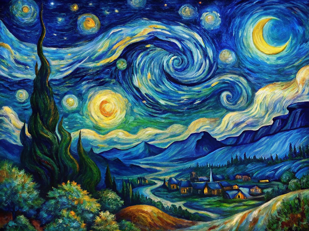 Van Gogh A Cosmic Swirl Of Stars And A Crescent Mo