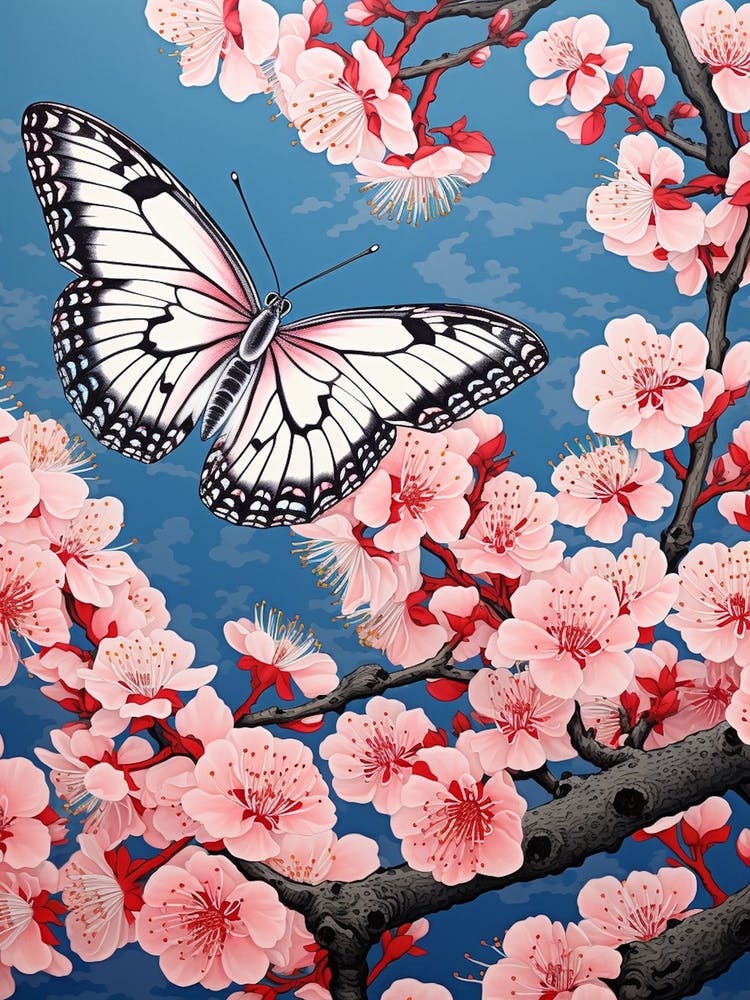 Cherry Blossom Butterfly Japanese Style Painting 3