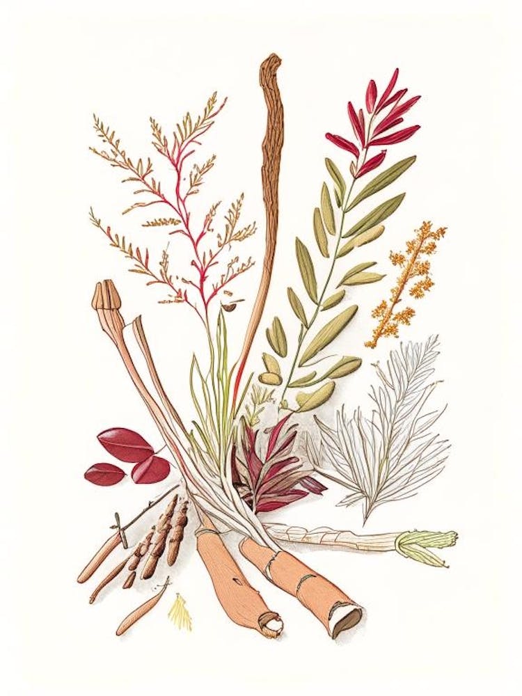 Süßholzwurzel Gewürze und Kräuter Bleistiftillustration 1