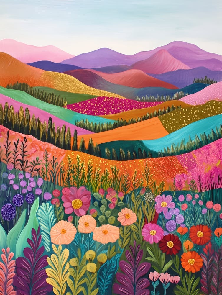 Colorful Landscape With Mountain and Flowers 5