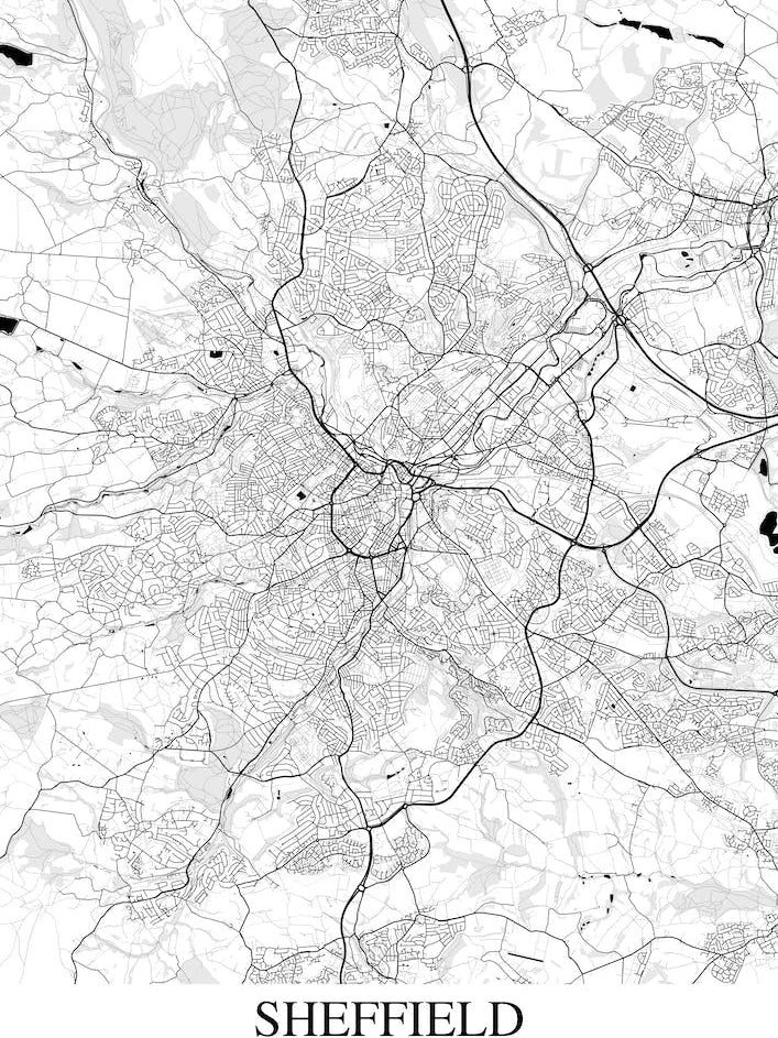 Sheffield White Black Map