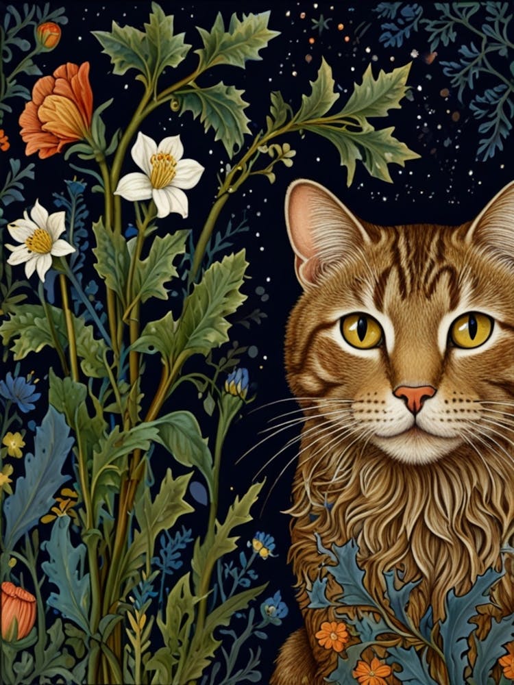 William Morris Cat In Flowers 2