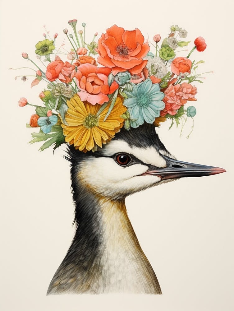 Bird With A Flower Crown Grebe 1