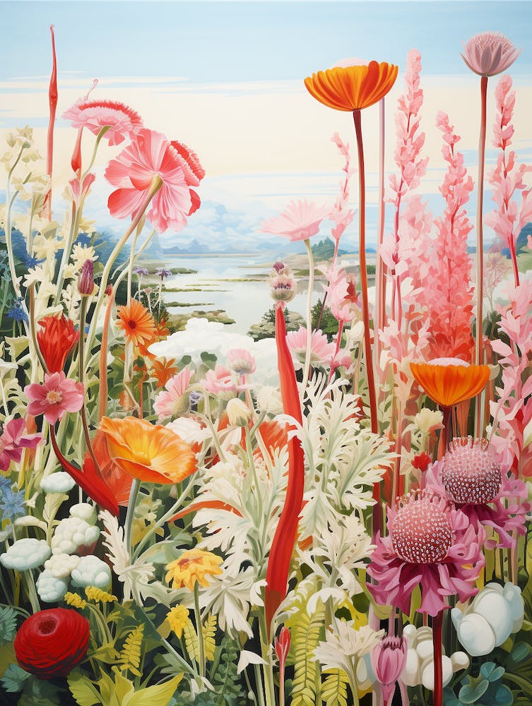 Alexander Marshal Inspired Botanical Colorful Garden Flowers Print