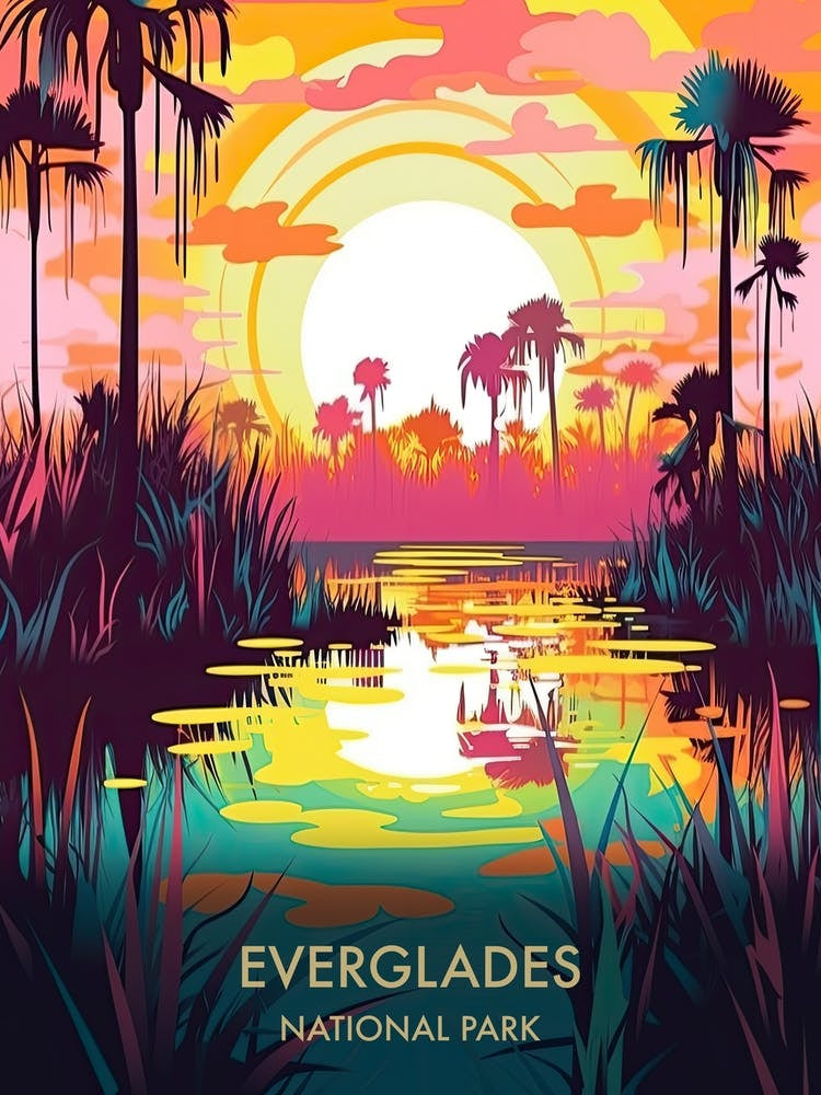 Everglades National Park Travel Poster Illustration Style 2
